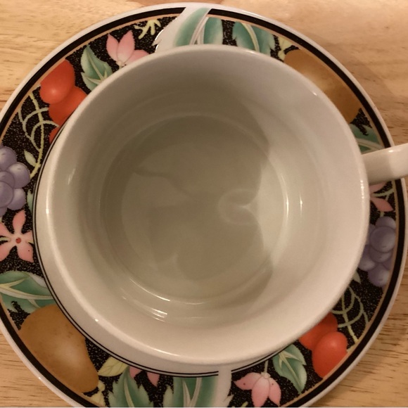 Vintage Lynn’s Stoneware Vibrant Fruit and Floral Cup & Saucer Set - Picture 3 of 4